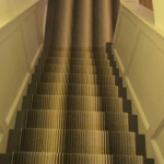The Carpet Workroom fabricated and installed this wool carpet remnant as a stair runner in Newton.