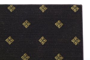 Brown and tan rug with a diamond medallion pattern finished at 38"x27.5" with a narrow cotton binding