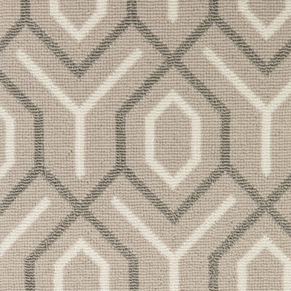 The Capet Workroom Beige, Gray and White carpet pattern diamond pattern