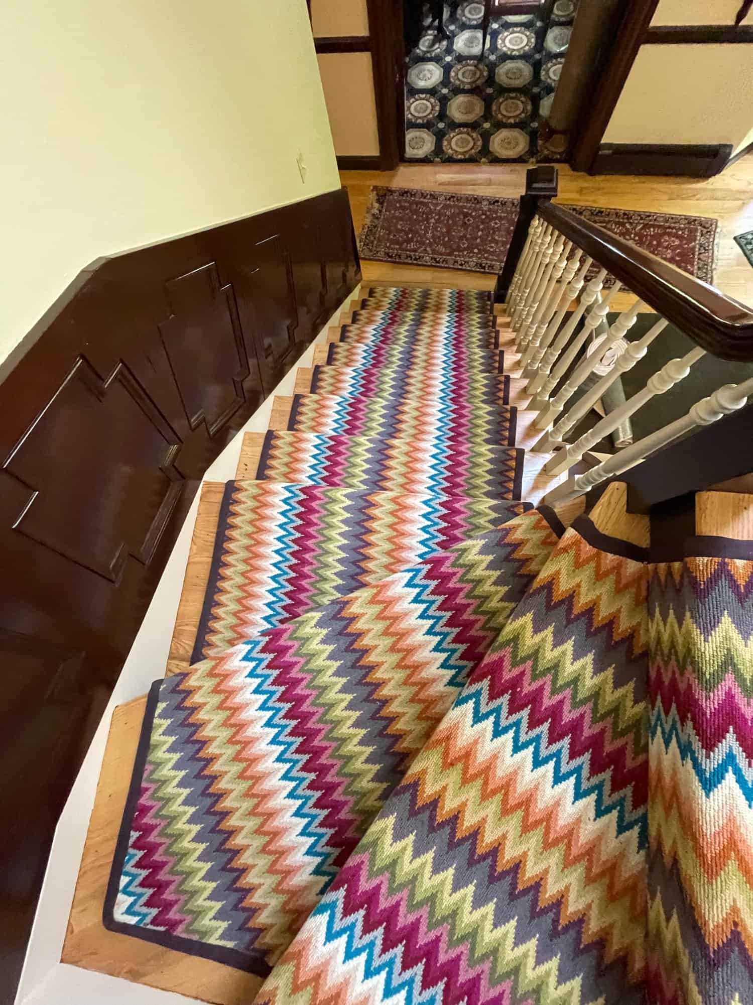 This is a Missoni Baci Prestige Mills custom stair runner rainbow colors