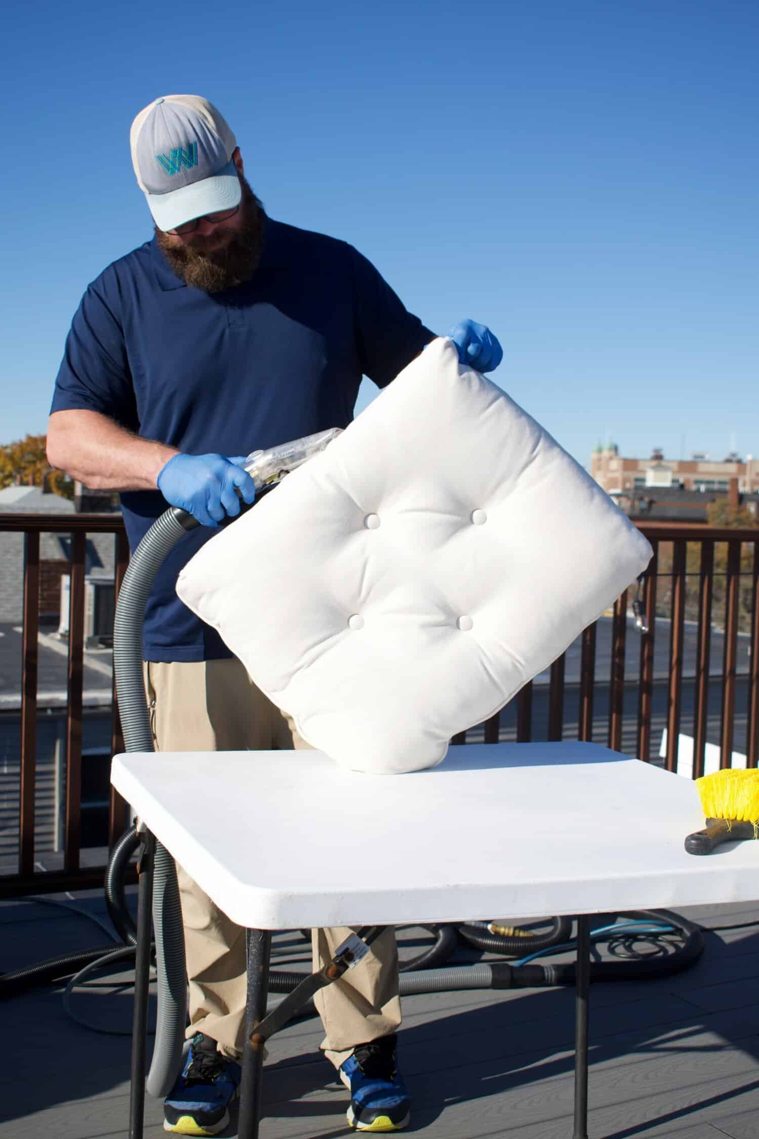 Professional cleaning upholstery of outdoor furniture