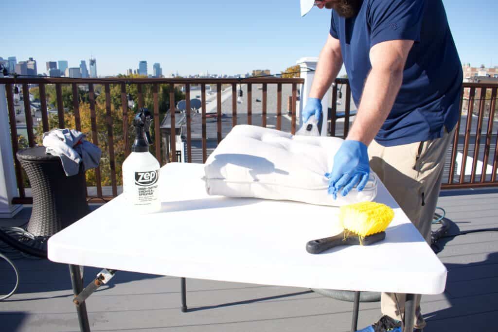 Professional cleaning upholstery of outdoor furniture