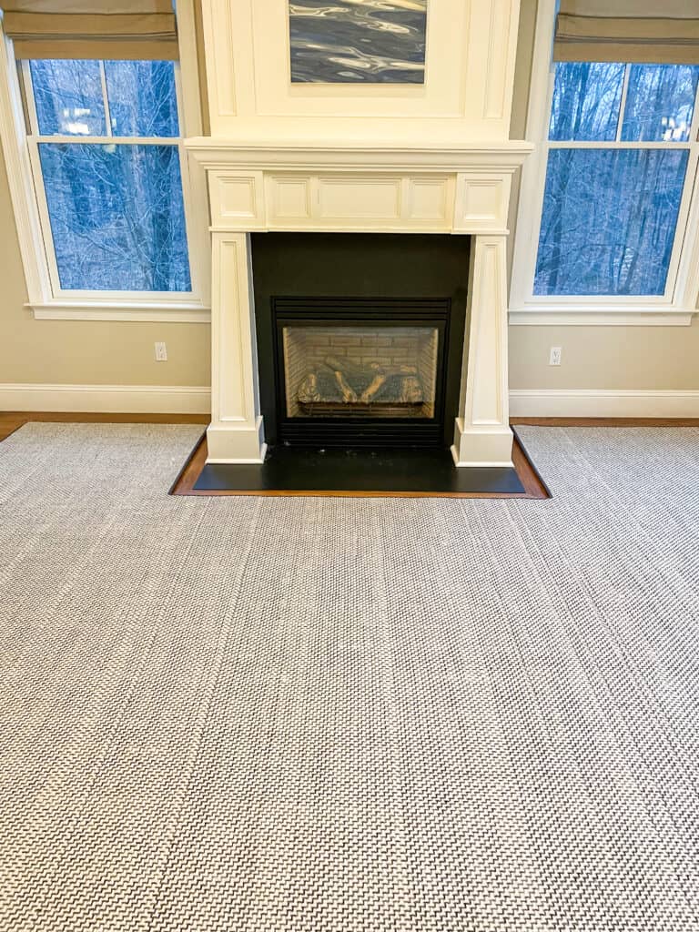 Cut to Fit wool area rug around a fire place