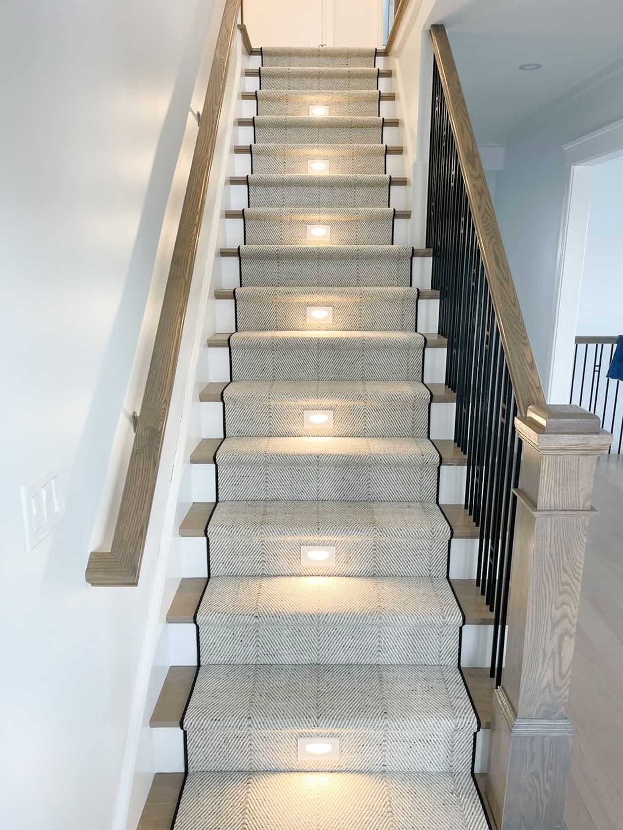 Neutral Stair runner with step lights. Martinique Silver 