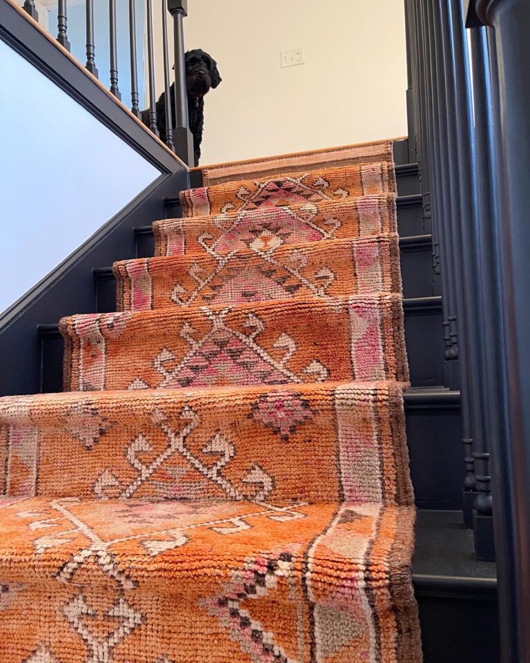 Vintage runner rug hat was customized to fit as a stair runner