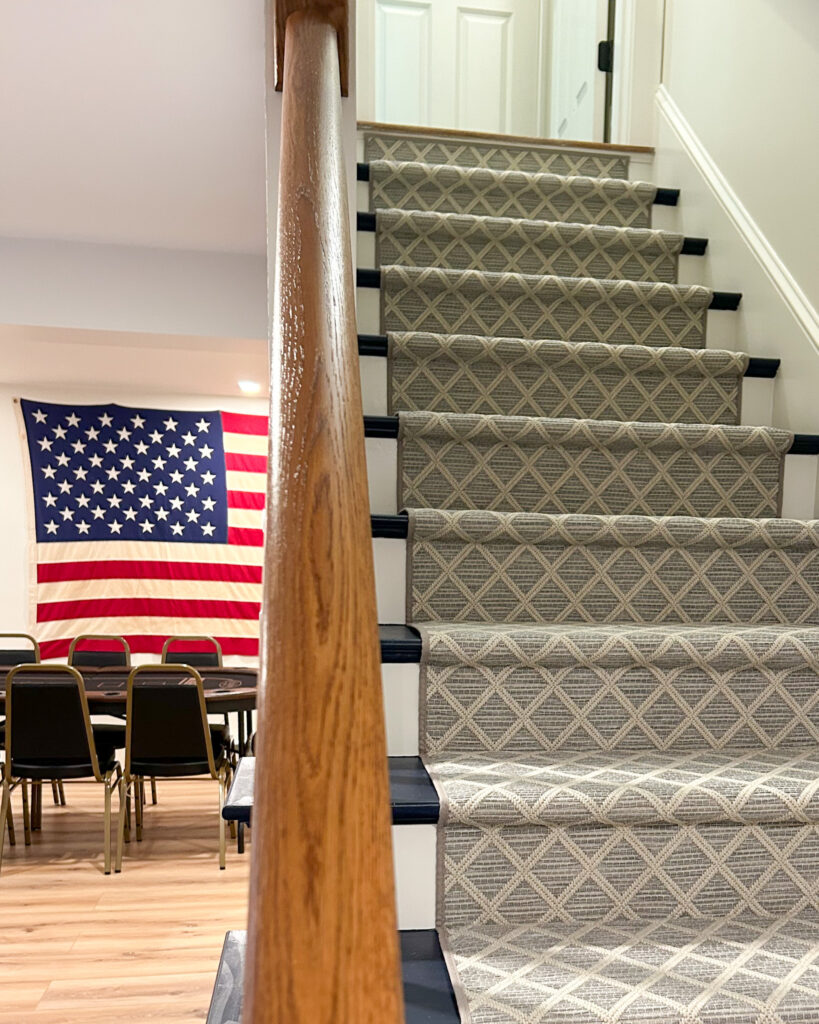 Diamond carpet stair runner. Diamond pattern carpet.