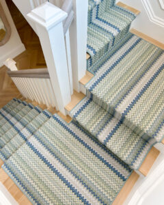 Stair runner with blue and teal missoni prestige mills carpet style