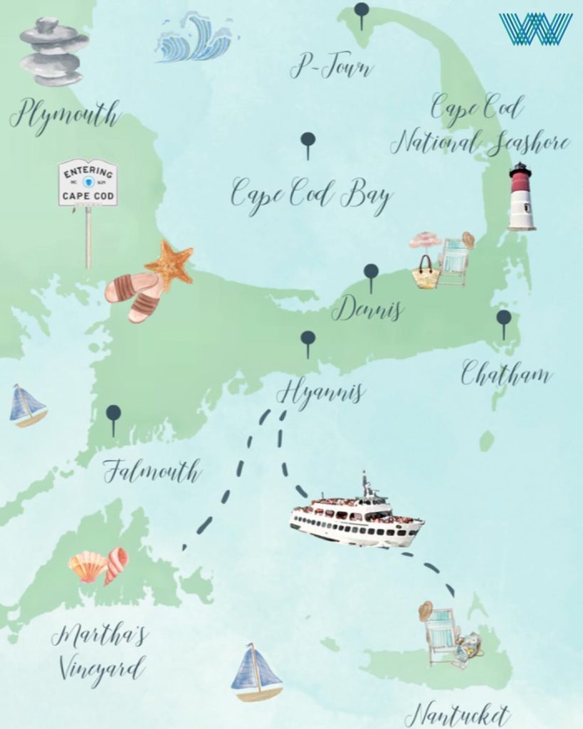 cape cod map with Carpet workroom logo